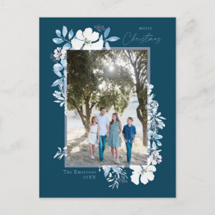 Frohe Weihnachts Blue Watercolor Blume Rahmen dunk Postkarte
