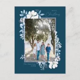 Frohe Weihnachts Blue Watercolor Blume Rahmen dunk Postkarte