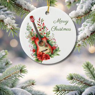 Frohe Weihnachts Boho Gitarre und Blume Ornament