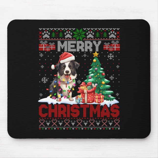 Frohe Weihnachts-Border Collie Dog liebt Ugly Xmas Mousepad (Vorne)