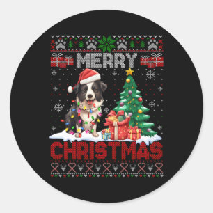 Frohe Weihnachts-Border Collie Dog liebt Ugly Xmas Runder Aufkleber