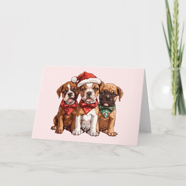 Frohe Weihnachts-Boxer-Hunde Feiertagskarte (Vorderseite)