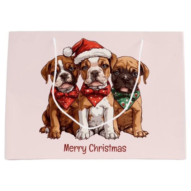 Frohe Weihnachts-Boxer-Hunde Große Geschenktüte (Vorderseite)
