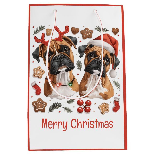 Frohe Weihnachts-Boxer-Hunde Mittlere Geschenktüte (Vorderseite)
