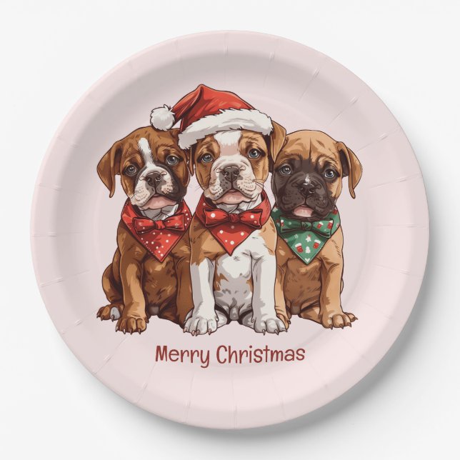 Frohe Weihnachts-Boxer-Hunde Pappteller (Vorderseite)