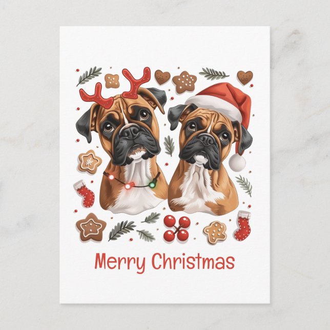 Frohe Weihnachts-Boxer-Hunde Postkarte (Vorderseite)