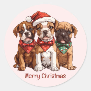 Frohe Weihnachts-Boxer-Hunde Runder Aufkleber