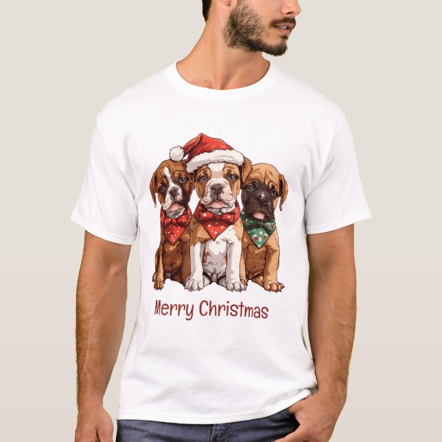 Frohe Weihnachts-Boxer-Hunde T-Shirt (Vorderseite)