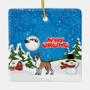 Frohe Weihnachts-Boxer mit einem Schneemann und We Keramikornament