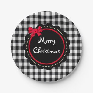 Frohe Weihnachts Buffalo Kariert Country Style Pappteller