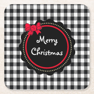 Frohe Weihnachts Buffalo Kariert Country Style Rechteckiger Pappuntersetzer