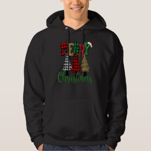 Frohe Weihnachts Buffalo Kariert Leopard Bäume Hoodie