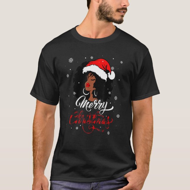 Frohe Weihnachts Buffalo Kariert Queen Santa Afro  T-Shirt (Vorderseite)