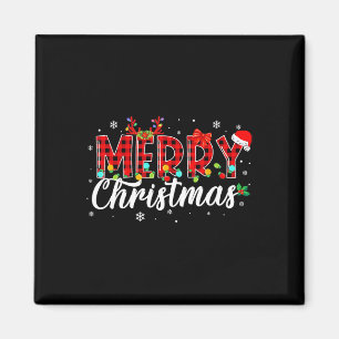 Frohe Weihnachts Buffalo Kariert Red Santa Family Magnet