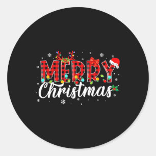 Frohe Weihnachts Buffalo Kariert Red Santa Family Runder Aufkleber
