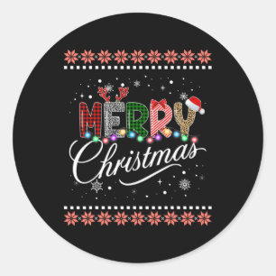 Frohe Weihnachts Buffalo Kariert Red Santa Family  Runder Aufkleber