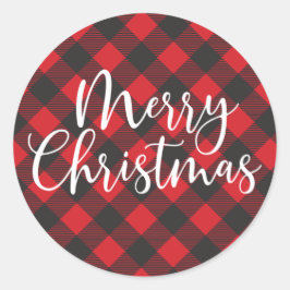 Frohe Weihnachts Buffalo Kariert Runder Aufkleber