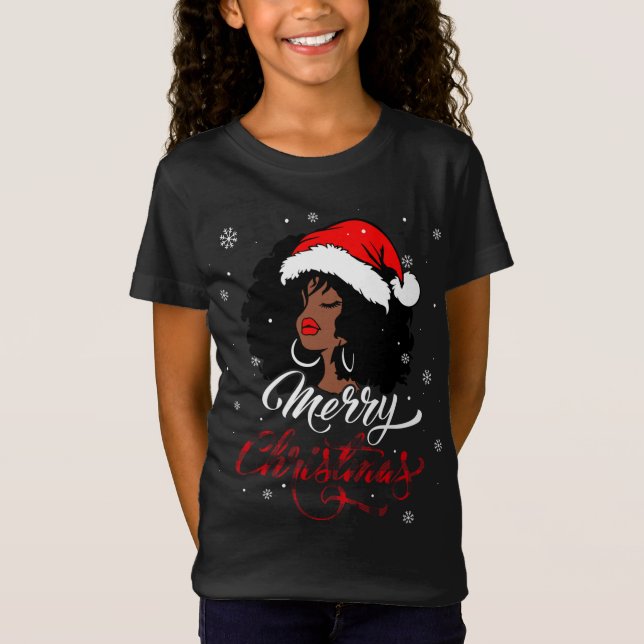 Frohe Weihnachts Buffalo Kariert Santa Afro Amerik T-Shirt (Vorderseite)