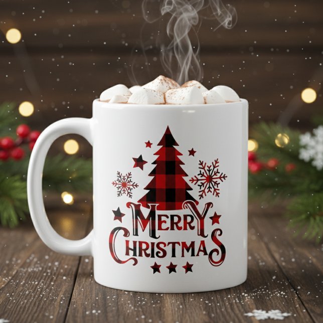 Frohe Weihnachts Buffalo Karierter Urlaub Kaffeetasse (Merry Christmas Buffalo Plaid Holiday Coffee Mug)
