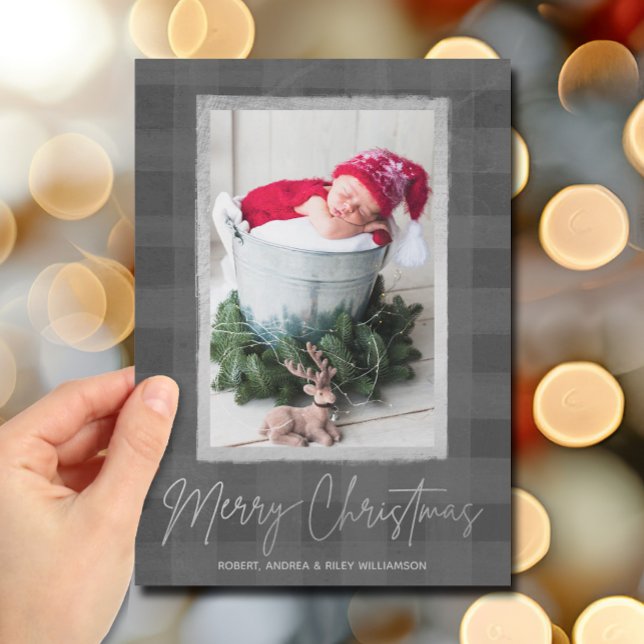 Frohe Weihnachts Buffalo Karo Foto Feiertagskarte (Merry Christmas Gray Buffalo Check Photo Holiday Cards)