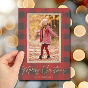 Frohe Weihnachts Buffalo Karo Foto Feiertagskarte