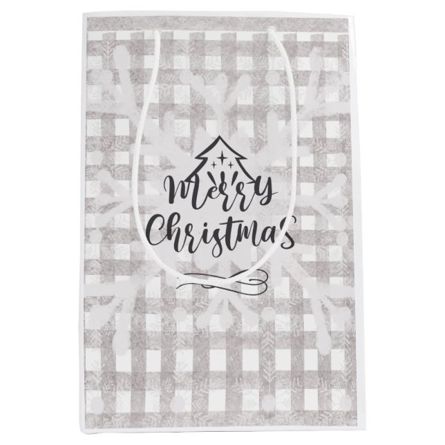 Frohe Weihnachts Buffalo Karo Geschenktasche Mittlere Geschenktüte (Vorderseite)