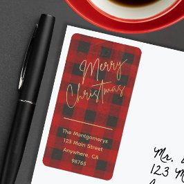 Frohe Weihnachts Buffalo Karo Rücksendeadresse Adressaufkleber