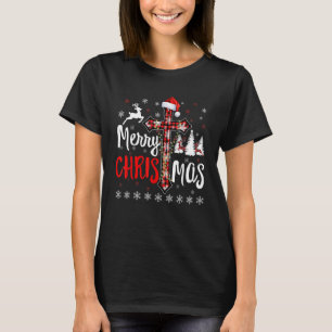 Frohe Weihnachts Buffalo Rotes Kariertes Kreuz Chr T-Shirt
