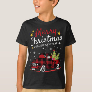Frohe Weihnachts Buffalo Truck Snowman Tree Red Pl T-Shirt