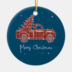 Frohe Weihnachts Buffalo Truck Tree Kariert für m Keramik Ornament
