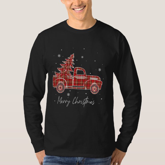 Frohe Weihnachts Buffalo Truck Tree Kariert für m T-Shirt (Vorderseite)