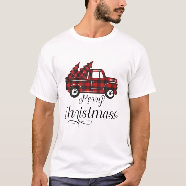 Frohe Weihnachts Buffalo Truck Tree Kariert für m T-Shirt (Vorderseite)