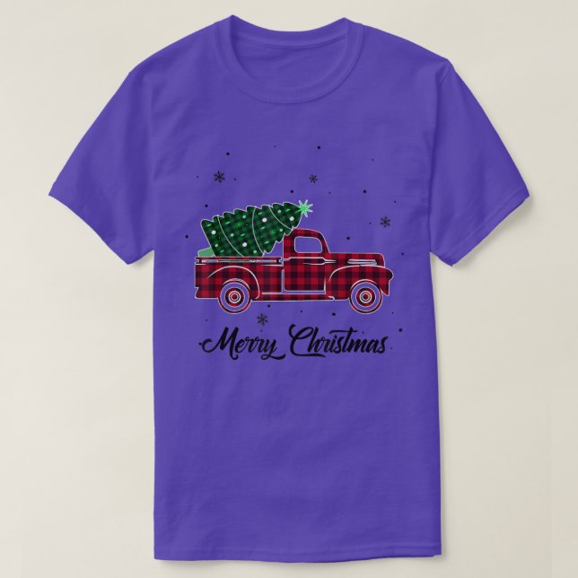 Frohe Weihnachts Buffalo Truck Tree Kariert für m T-Shirt (Design vorne)