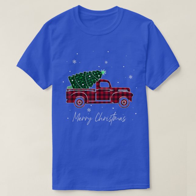 Frohe Weihnachts Buffalo Truck Tree Kariert für m T-Shirt (Design vorne)