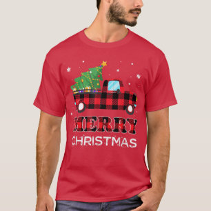 Frohe Weihnachts Buffalo Truck Tree Karierte Weihn T-Shirt