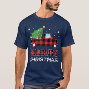 Frohe Weihnachts Buffalo Truck Tree Karierte Weihn T-Shirt