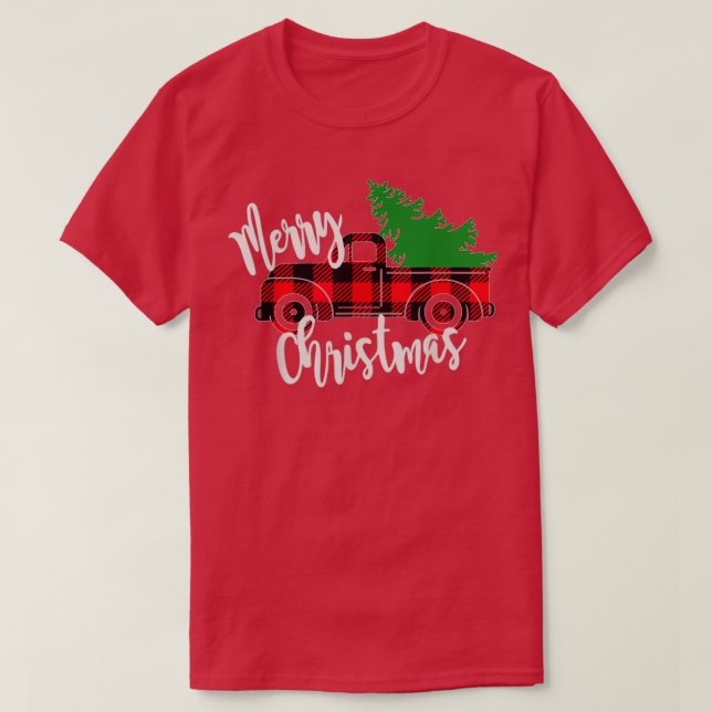 Frohe Weihnachts Buffalo Truck Tree Red Kariert 3 T-Shirt (Design vorne)