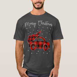 Frohe Weihnachts Buffalo Truck Tree Red Kariert De T-Shirt