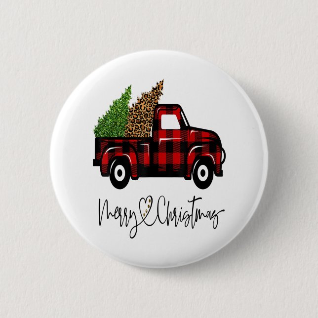 Frohe Weihnachts Buffalo Truck Tree Red Kariert Le Button (Vorderseite)