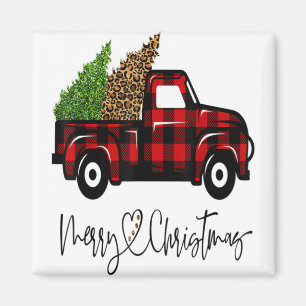Frohe Weihnachts Buffalo Truck Tree Red Kariert Le Magnet