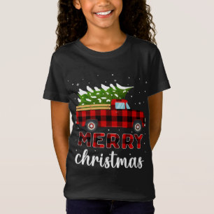 Frohe Weihnachts Buffalo Truck Tree Red Kariert T-Shirt