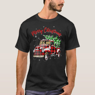 Frohe Weihnachts Buffalo Truck Tree Rote Karierte T-Shirt
