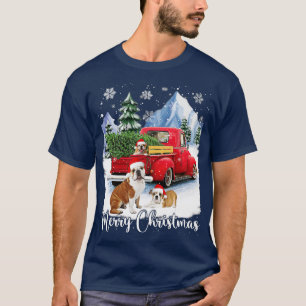Frohe Weihnachts Bulldog Lover Hat Santa Red Truck T-Shirt