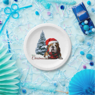 Frohe Weihnachts-Bulldog Pappteller
