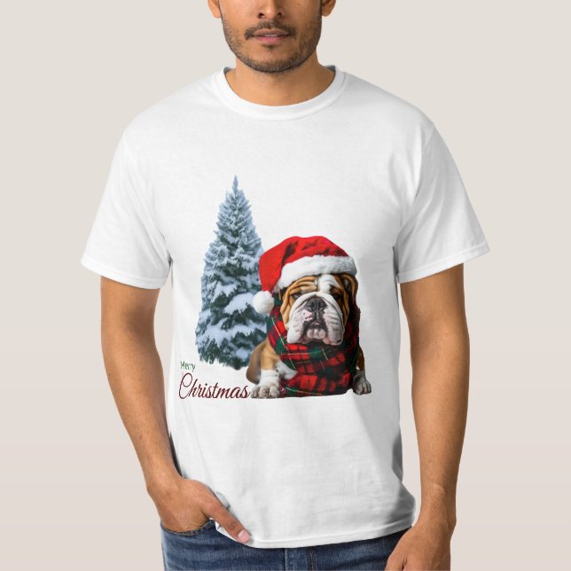 Frohe Weihnachts-Bulldog T-Shirt (Vorderseite)