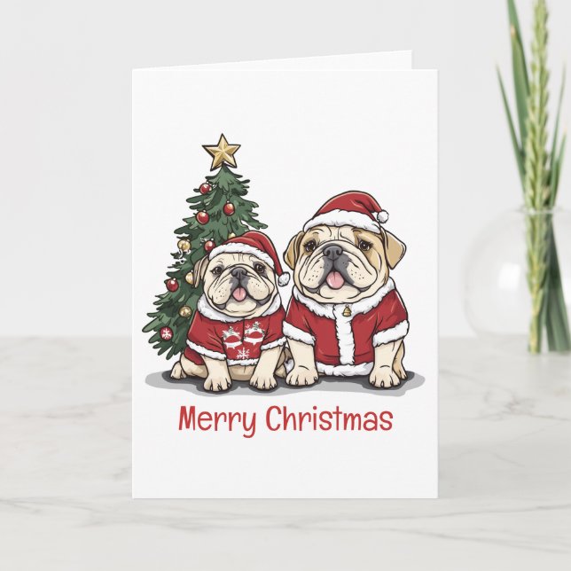 Frohe Weihnachts-Bulldog-Weihnachtsmannmützen Feiertagskarte (Vorderseite)