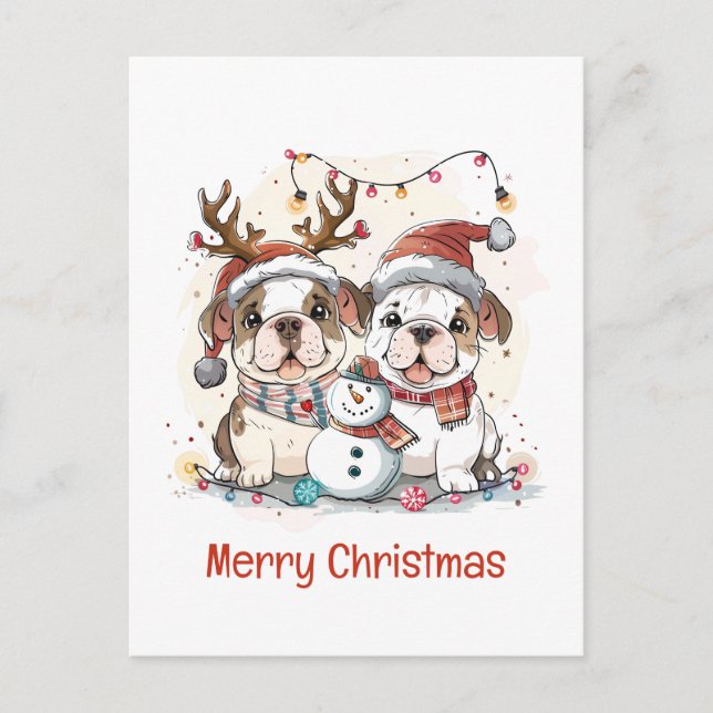 Frohe Weihnachts-Bulldogs Feiertagspostkarte (Vorderseite)