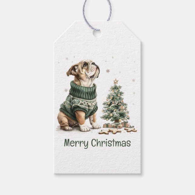 Frohe Weihnachts-Bulldogs Weihnachtsbaum Geschenkanhänger (Vorderseite)
