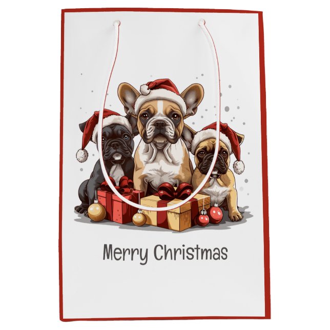 Frohe Weihnachts-Bulldogs-Weihnachtsmannmütze Mittlere Geschenktüte (Vorderseite)