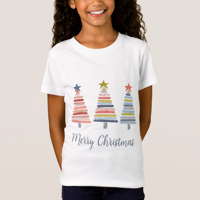 Frohe Weihnachts-bunt gestapelte Bäume T - Shirt (Vorderseite)